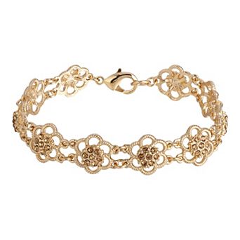 1928 Gold Tone Light Colorado Crystal Flower Link Bracelet