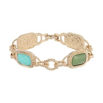 1928 Gold Tone Multi-Color Link Clasp Bracelet