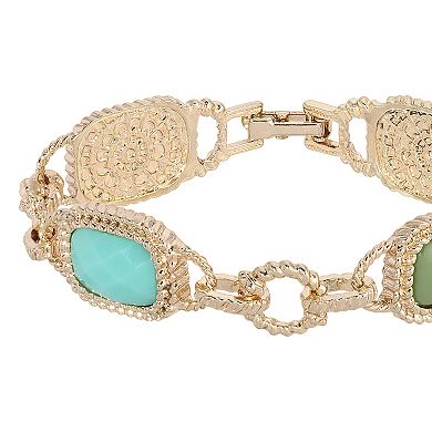 1928 Gold Tone Multi-Color Link Clasp Bracelet