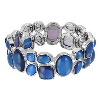 1928 Silver Tone Blue Multi Shape Stretch Bracelet