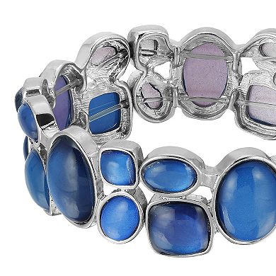 1928 Silver Tone Blue Multi Shape Stretch Bracelet