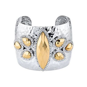 1928 Silver Tone Large Cuff Marquis Bracelet