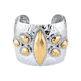 1928 Silver Tone Large Cuff Marquis Bracelet