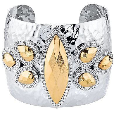 1928 Silver Tone Large Cuff Marquis Bracelet