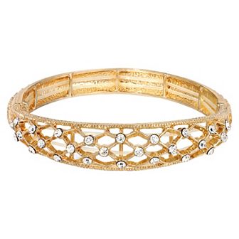 1928 Gold Tone Crystal Slim Filigree Stretch Bracelet