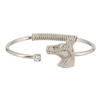 1928 Silver Tone Horse Spring Crystal Hinge Bracelet