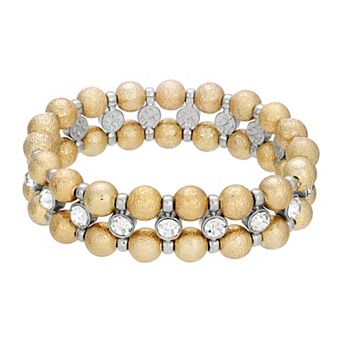 1928 Gold Tone Brushed Ball & Crystal Stretch Bracelet