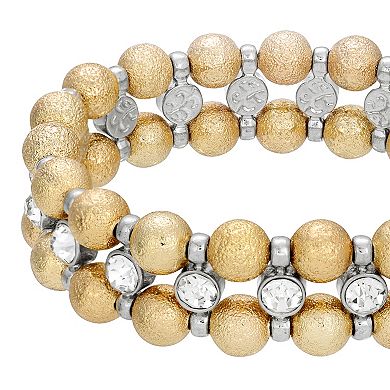 1928 Gold Tone Brushed Ball & Crystal Stretch Bracelet