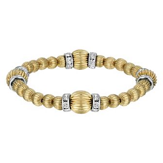 1928 Gold Tone Textured & Crystal Rondell Stretch Bracelet