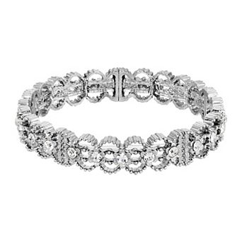 1928 Silver Tone Crystal Stretch Bracelet