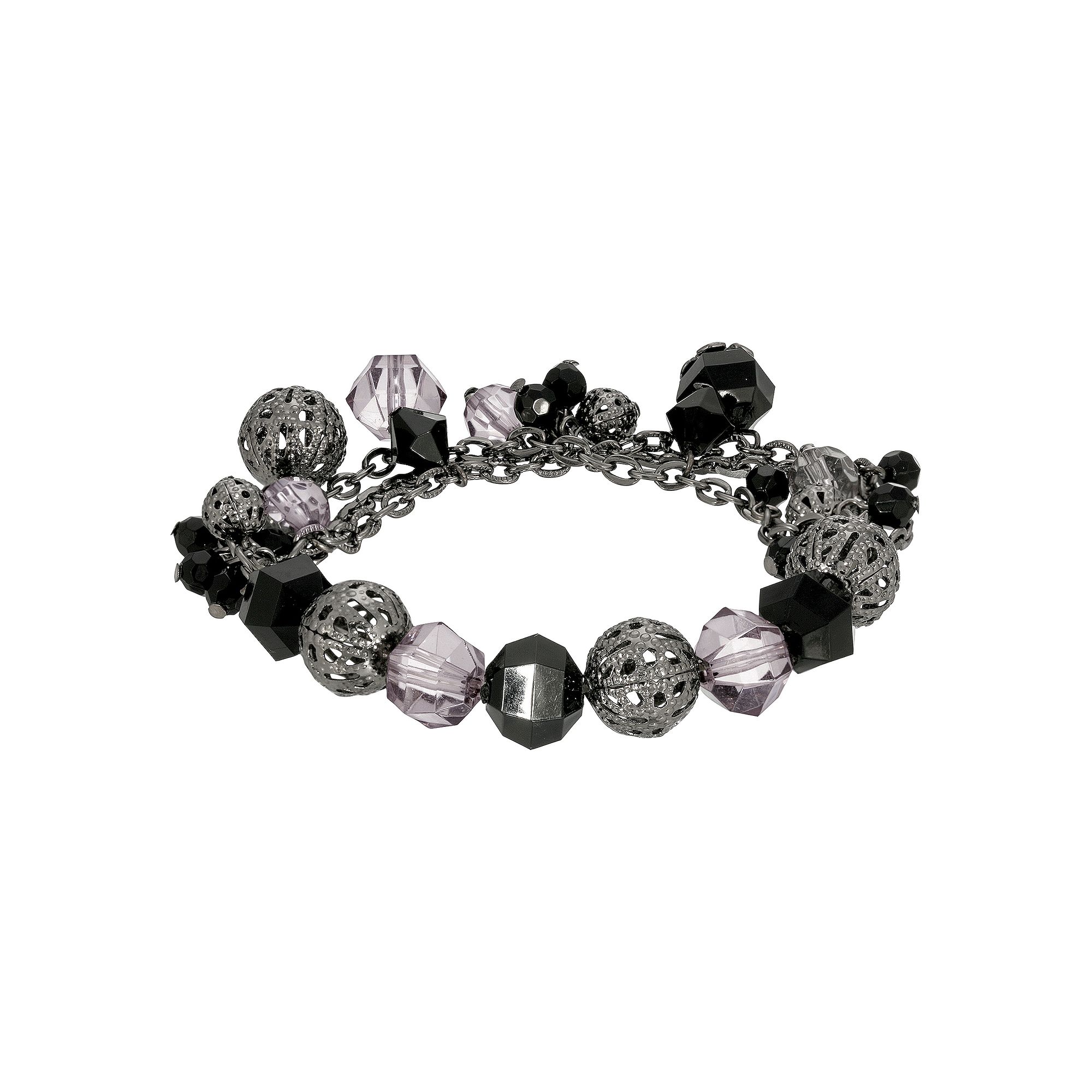 1928 Black Tone Black Beaded Stretch Bracelet, Womens