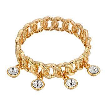 1928 Gold Tone Stretch Crystal Link Bracelet