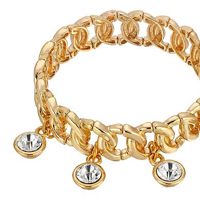 1928 Gold Tone Stretch Crystal Link Bracelet