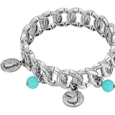 1928 Silver Tone Horse Head Stretch Link Bracelet