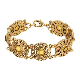 1928 Gold Tone Topaz Color Stone Bracelet