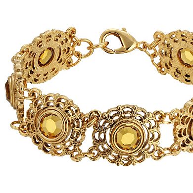 1928 Gold Tone Topaz Color Stone Bracelet