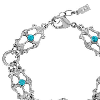 1928 Silver Tone Light Blue Crystal Round Link Bracelet