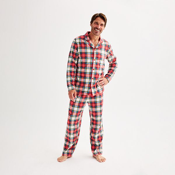 Men's Jammies For Your Families® Jingle Bell Rock Notch Pajama Top & Pajama Bottoms Set - Holiday Plaid (L)