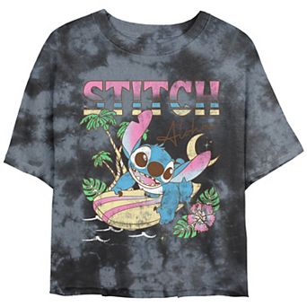 Disney's Lilo & Stitch Ready For Surf Stitch Crop Top Bombard Wash Graphic Tee