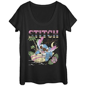 Disney's Lilo & Stitch Ready For Surf Stitch Scoop Neck Graphic Tee