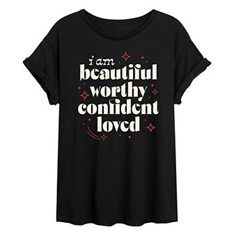 Juniors' I Am Beautiful Confident Loved Oversized Tee