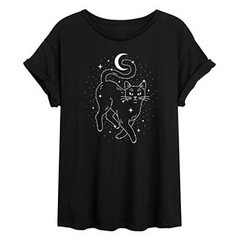 Juniors' Star Cat Oversized Tee