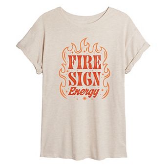 Juniors' Fire Sign Energy Oversized Tee