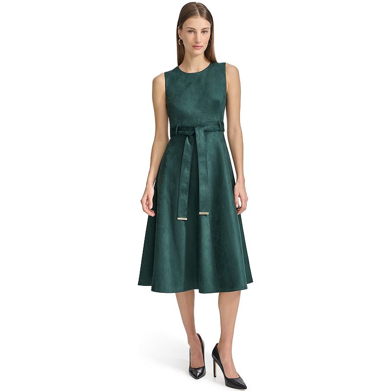 Women's Andrew Marc Sleeveless Fit And Flare Tie Belt Midi Dress