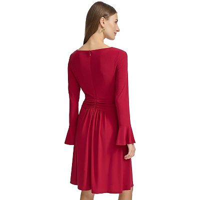 knee length dresses for ladies Striped Heathered Cotton Draped Halter Dress – Lela Rose main image 0