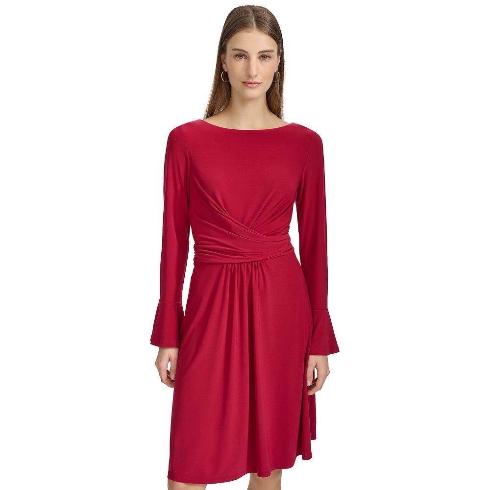 Rose Modern Tartan Women's Lapel Shirt Dress With Long Sleeve