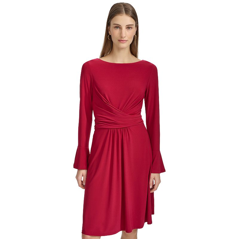 Women's Harper Rose Long Sleeve Boatneck Pleated Wrap Dress