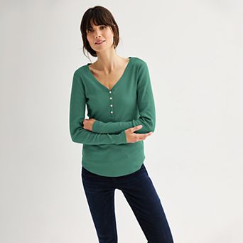 Women's Sonoma Goods For Life® Rib Long Sleeve Henley