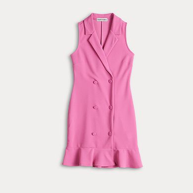 Juniors' Almost Famous Sleeveless Blazer Ruffle Hem Dress