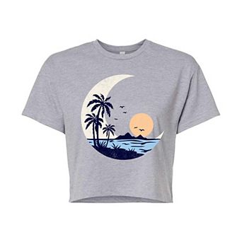 Juniors' Moon Beach Sunset Cropped Graphic Tee