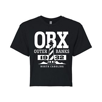 Juniors' OBX Outer Banks Lighthouse Cropped Graphic Tee