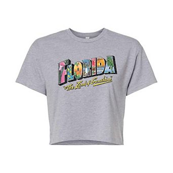 Juniors' Florida Postcard Cropped Graphic Tee