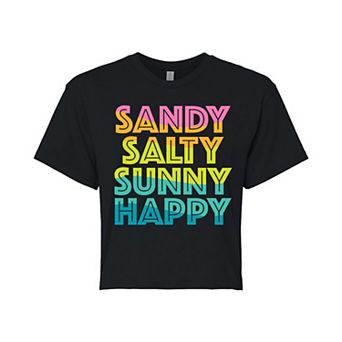 Juniors' Sandy Salty Sunny Happy Cropped Graphic Tee