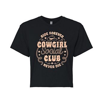Juniors' Cowgirl Social Club Cropped Graphic Tee