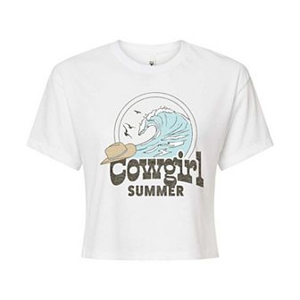 Juniors' Cowgirl Summer Cropped Graphic Tee