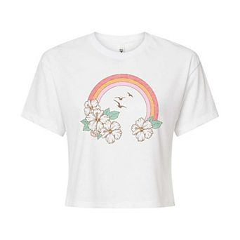 Juniors' Hibiscus Rainbow Cropped Graphic Tee