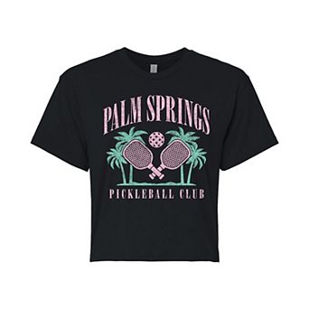 Juniors' Palm Springs Pickleball Cropped Graphic Tee