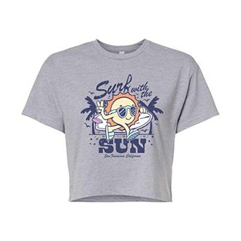 Juniors' Surf With The Sun Cropped Graphic Tee