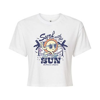 Juniors' Surf With The Sun Cropped Graphic Tee