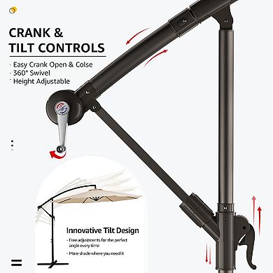 10ft Steel Crank Lift Hanging Offset Cantilever Umbrella