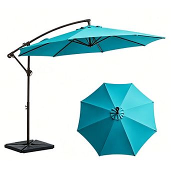 10 Ft Gray Steel Crank-lift Cantilever Umbrella with Weighted Base