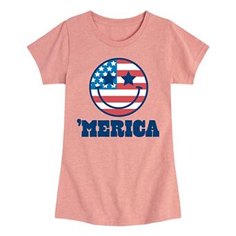 Girls 7-16 'Merica Smile Face Tee