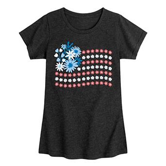 Girls 7-16 Floral USA Flag Tee