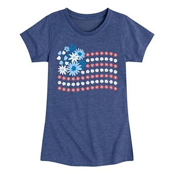 Girls 7-16 Floral USA Flag Tee