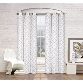 Kate Aurora Set Of 2 Modern Elements Quatrefoil Lattice Poly Cotton Grommet Top Curtain Panels