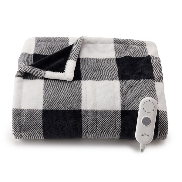 Cuddl Duds Plush Heated Throw Blanket - Black Buff Check